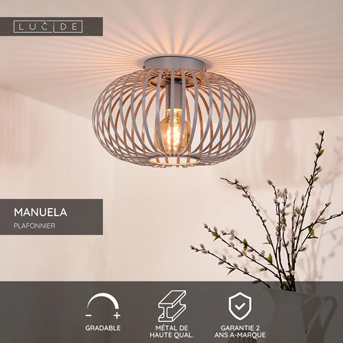 Lucide MANUELA - Plafonnier - Ø 39,5 cm - 1xE27 - Gris - USP